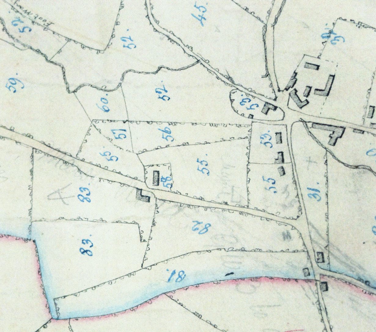 Detail from the Enclosure Map of 1797–1812 showing the fields that became the allotments